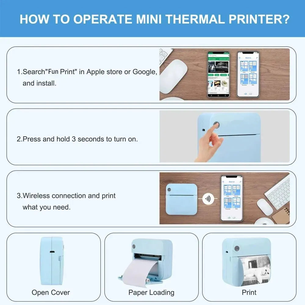 Fun Print Portable Thermal Self-Adhesive Stickers Photo Printer HD Mini Bluetooth 57*25Mm Supplies 2D Label Maker for Phone